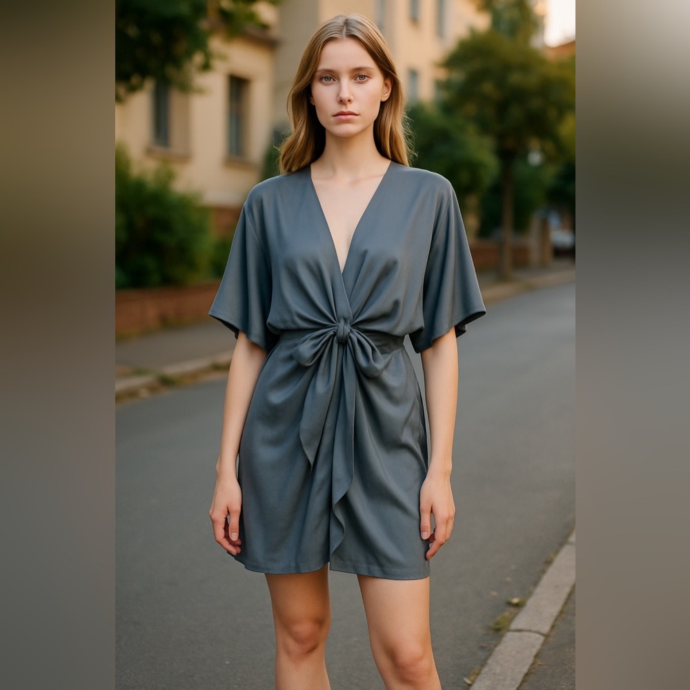 Sexy Gathered Waist Silky Blue Gray Mini Dress i NWT SZ MEDIUM